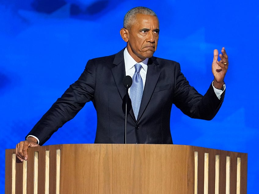 Former President Barack Obama speaking at the Democratic National Convention Tuesday, Aug. 20, 2024, in Chicago. (AP Photo/J. Scott Applewhite)