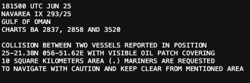  strait of hormuz tanker collision caused 10 square kilometer oil spill