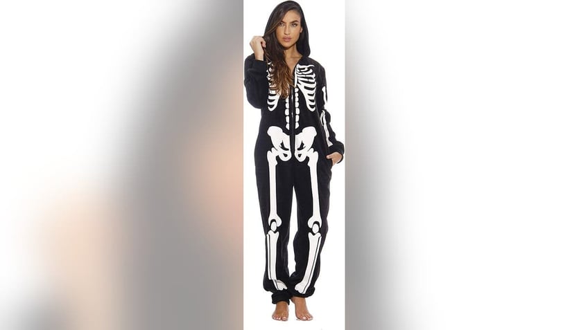 A comfy skeleton onesie makes for a fun costume. 