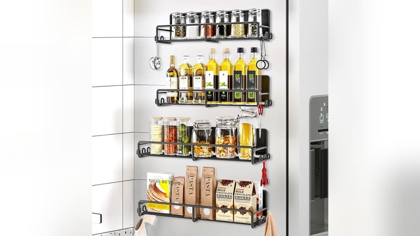 Magnetic racks are great space savers in the kitchen.