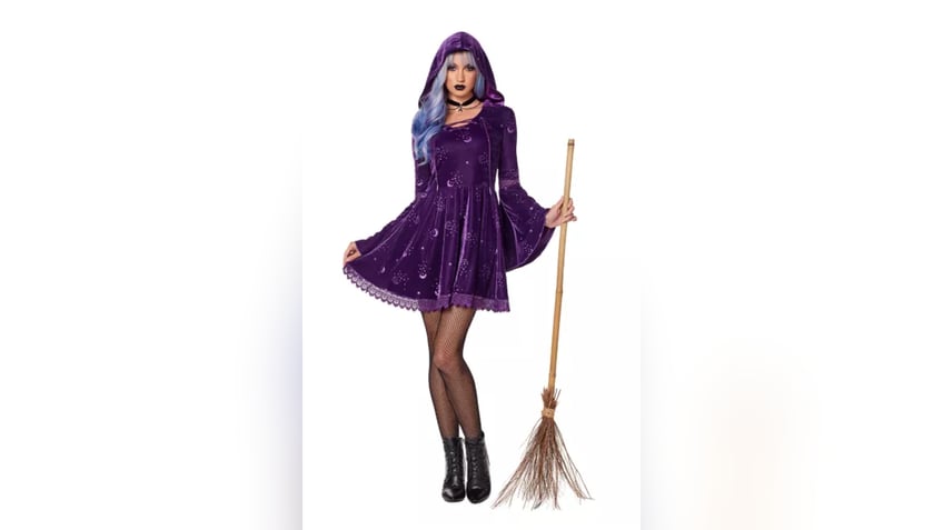 Look cute in this witch dress in purple or black. 