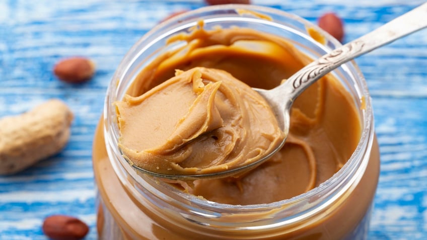 peanut butter in open jar