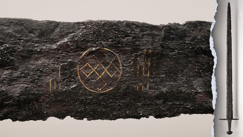 Close-up shot of rare symbol on sword