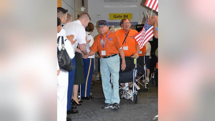 Persichitti is pictured at Thurgood Marshall Airport in Baltimore on the first leg of an Honor Flight trip to Washington for Mission 29 on June 15, 2013.