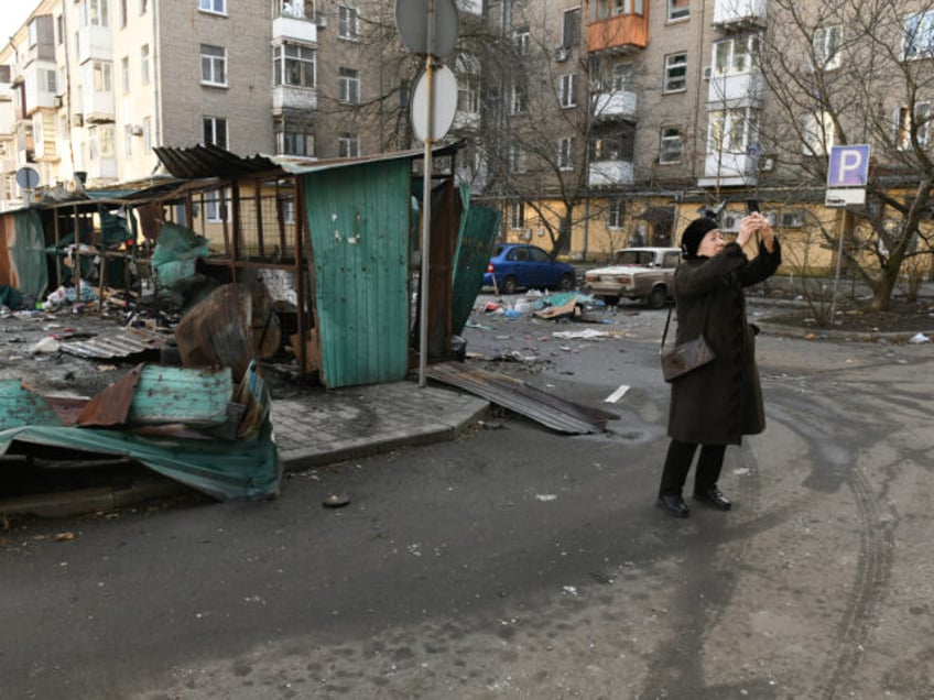 Aftermath of an overnight shelling in Donetsk, Russian-controlled Ukraine, amid the Russia-Ukraine conflict on January 1, 2024. Ukrainian shelling of the Moscow-held city of Donetsk on New Year's Eve killed four people and wounded 13, Russian-installed authorities said Monday. (Photo by STRINGER / AFP) (Photo by STRINGER/AFP via Getty Images)