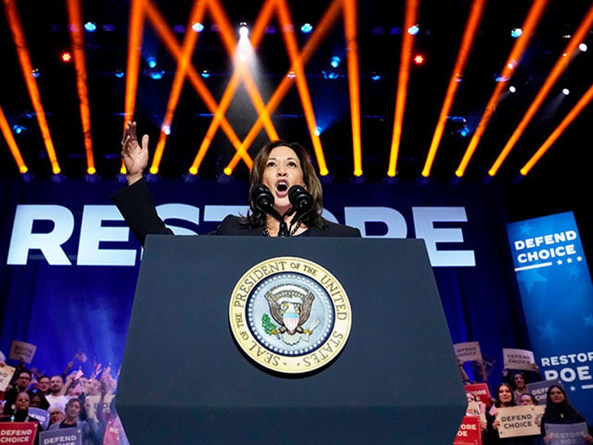 Vice President Kamala Harris speaks at an event in Manassas, Va., Jan. 23, 2024, to campai