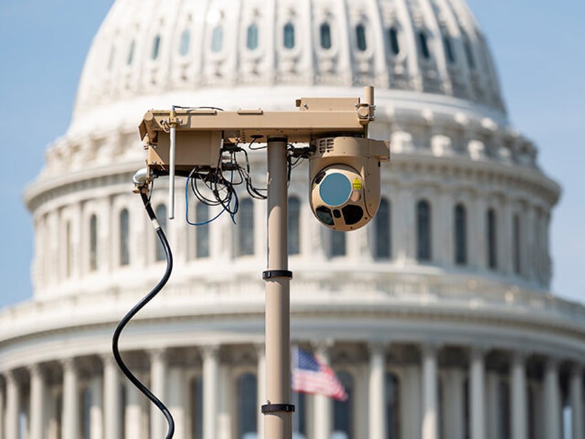 A video surveillance unit is set up on the East Front of the Capitol as security officials prepare for the Sept. 18th demonstration by supporters of the people arrested in the Jan. 6 riot. The camera surveillance system is on permanent loan from the U.S. Army but will be operated …