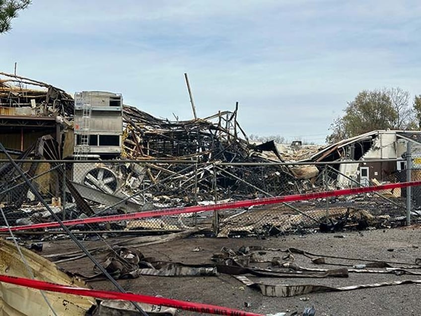 The area is closed off showing damage from an explosion at the Givaudan Color Sense plant