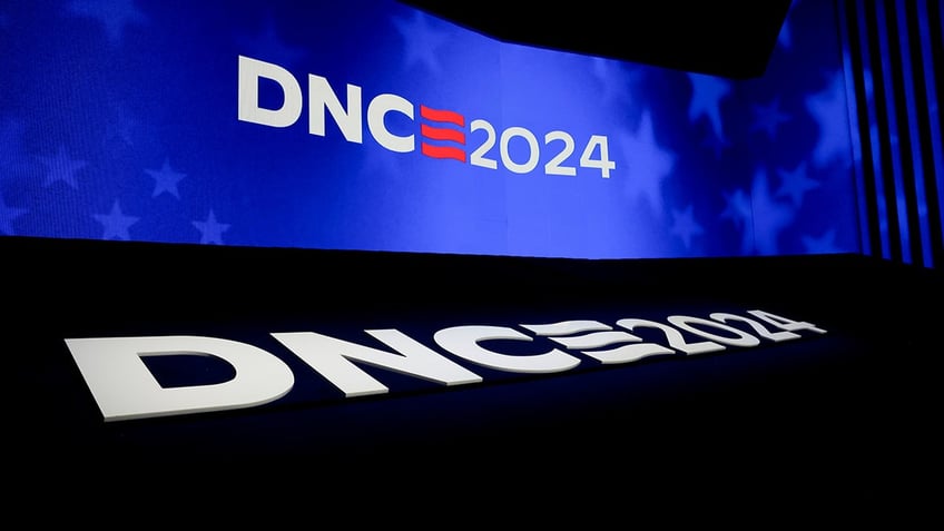 Signage at the United Center ahead of the Democratic National Convention