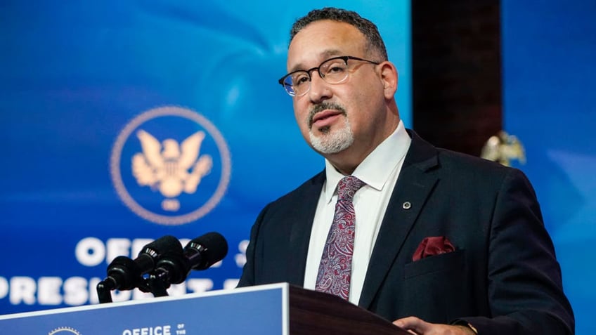 Miguel Cardona speaks after President-elect Joe Biden announced his nomination for Education Secretary at the Queen theater on Dec. 23, 2020, in Wilmington, Delaware. 