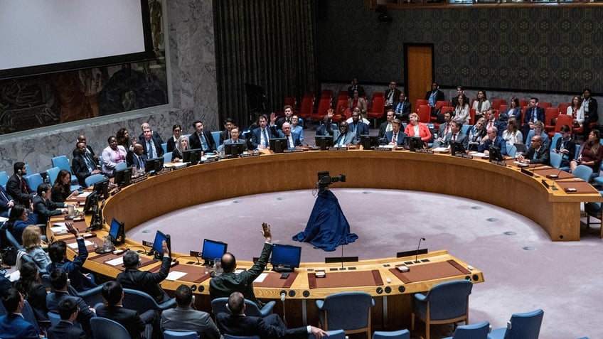 Members of the United Nations Security Council vote on a resolution on non-proliferation.