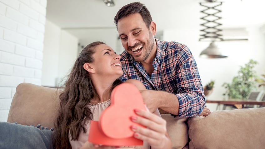 Woman recieves a Valentine's day gift