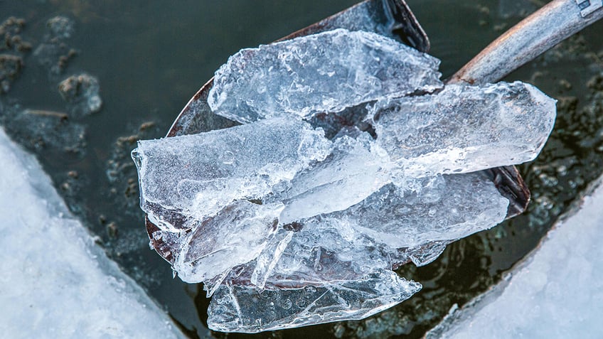 Shovel filled with ice