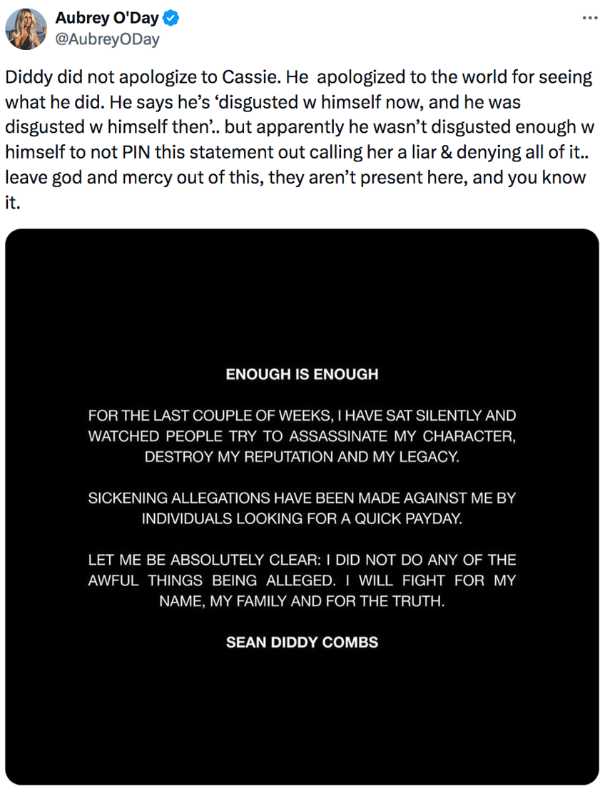 50 cent aubrey oday other celebrities trash diddy after disingenuous apology video