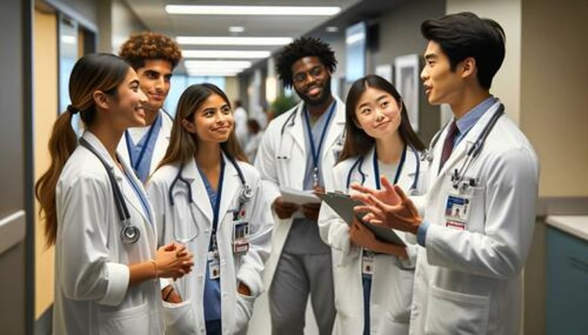 Diverse medical clerks doing rounds