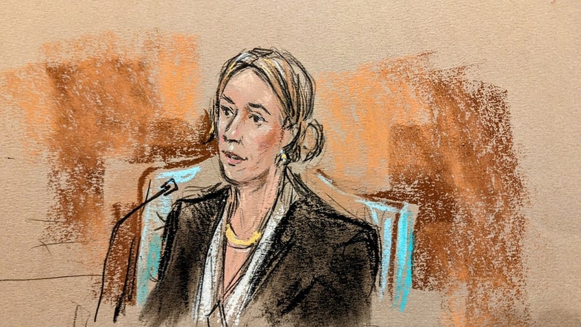 A court sketch depicts Hallie Biden testifying on the stand during Hunter Biden’s trial