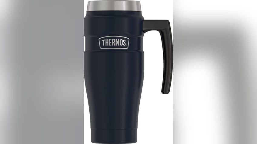 This old-school to-go mug is sure to keep your drinks piping hot.