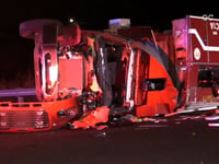 8 California firefighters rushed to hospital after fire truck flips on freeway