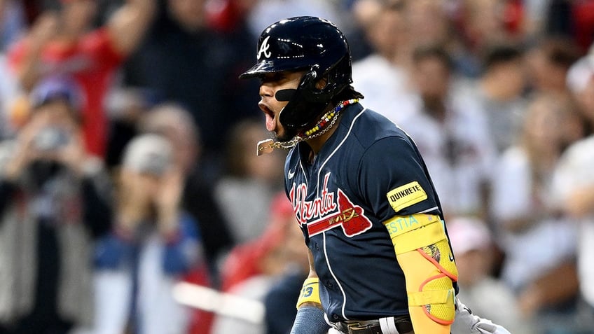 Ronald Acuña Jr. reacts to home run