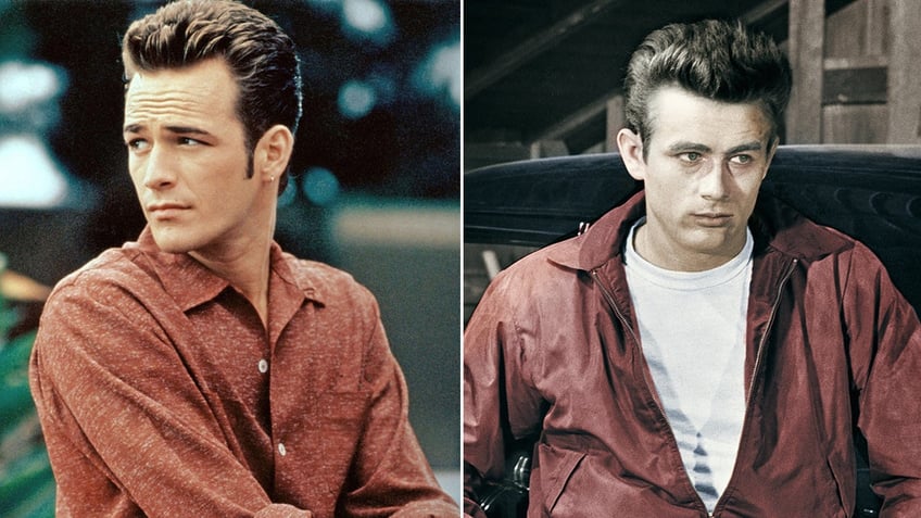 a side-by-side image of Luke Perry and James Dean