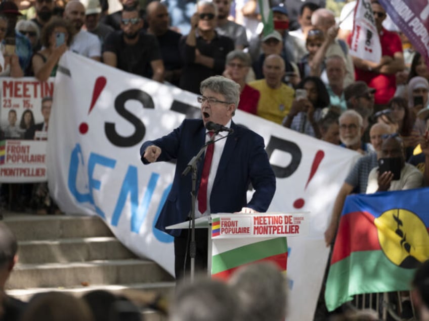 Jean-Luc Melenchon, leader of the France Unbowed party, speaks during an campaign rally in