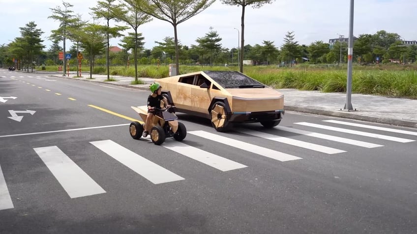 a diy version of teslas cybertruck made out of wood