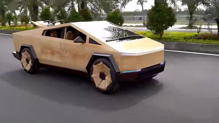 a diy version of teslas cybertruck made out of wood