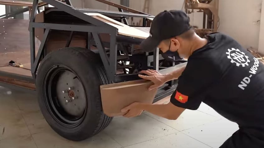 a diy version of teslas cybertruck made out of wood