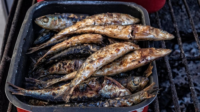 Sardines served grilled, covered in olive oil and seasoning, is a must-have while in Portugal. 