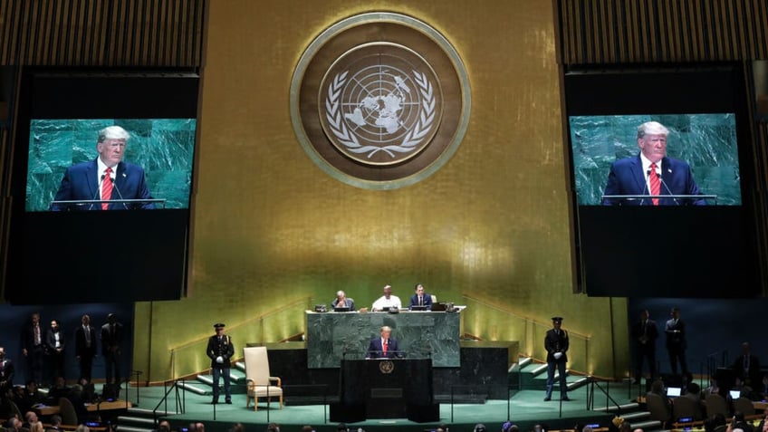 U.S. President Donald Trump addresses the United Nations General Assembly at UN headquarters on September 24, 2019, in New York City. 