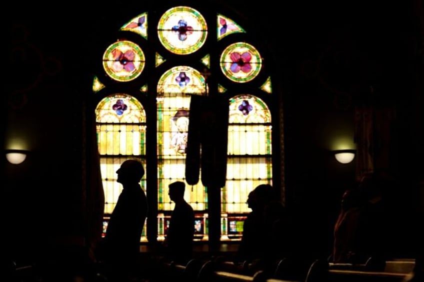 Parishioners attend a service at St Mary’s Ukrainian church in Allentown, Pennsylvania,