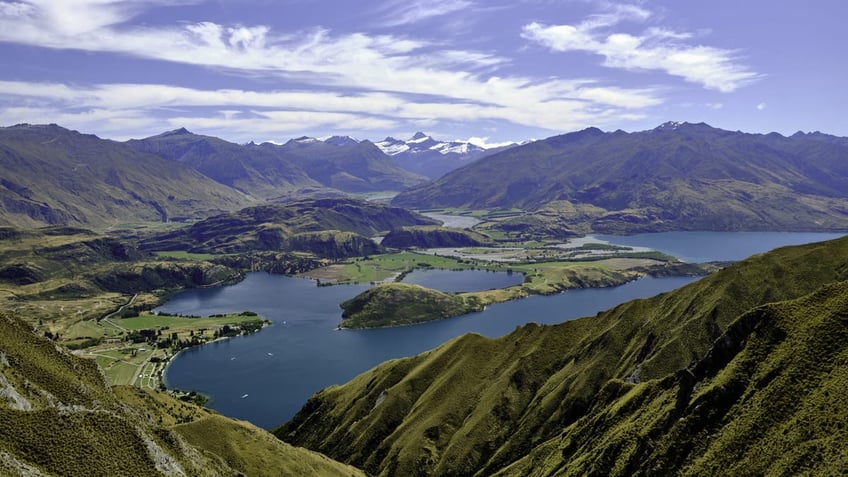 New Zealand mountains, sky, and [lake