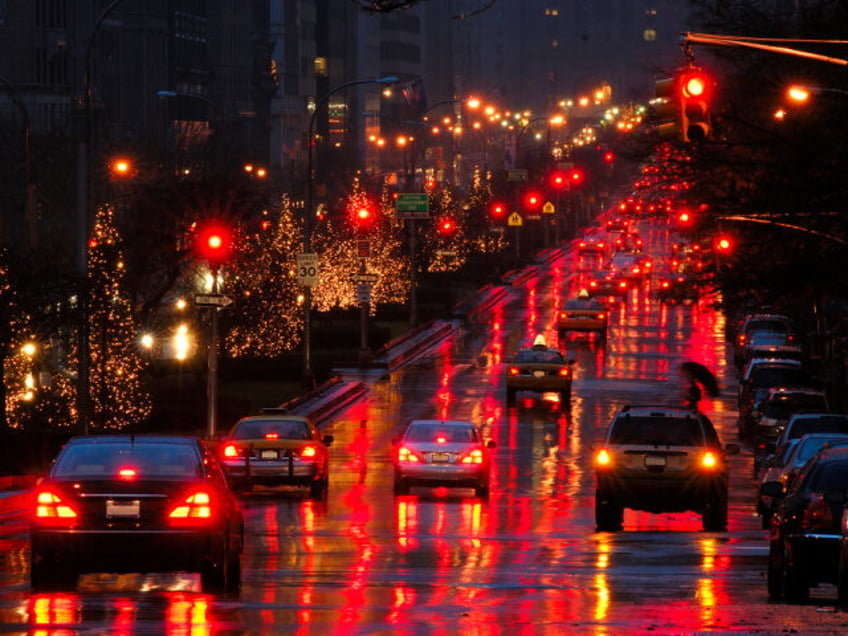 Christmas illumination at night along Park Avenue, Manhattan, New York - stock photo