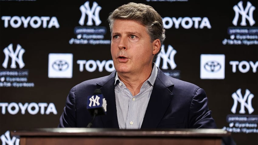 Hal Steinbrenner speaks to the media