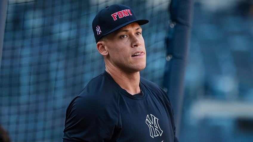 Aaron Judge looks on