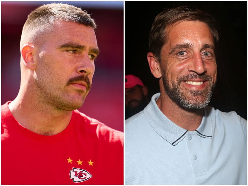 aaron rodgers takes a jab at taylor swifts boyfriend calls travis kelce mr pfizer over vaccine pitchman deal