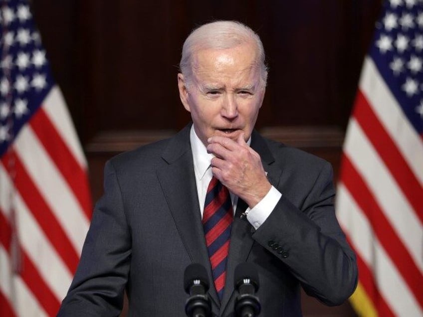 U.S. President Joe Biden speaks about supply chain resilience during an event with members of his cabinet and administration in the Indian Treaty Room at the Eisenhower Executive Office Building on November 27, 2023, in Washington, DC. Biden spoke on “new actions to strengthen supply chains, lower costs for families, …