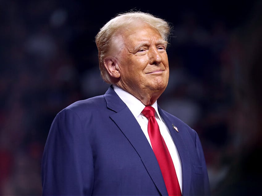 Former President of the United States Donald Trump speaking with attendees at an Arizona f