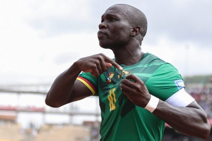 Vincent Aboubakar celebrates scoring for Cameroon against Cape Verde during a 2026 World C