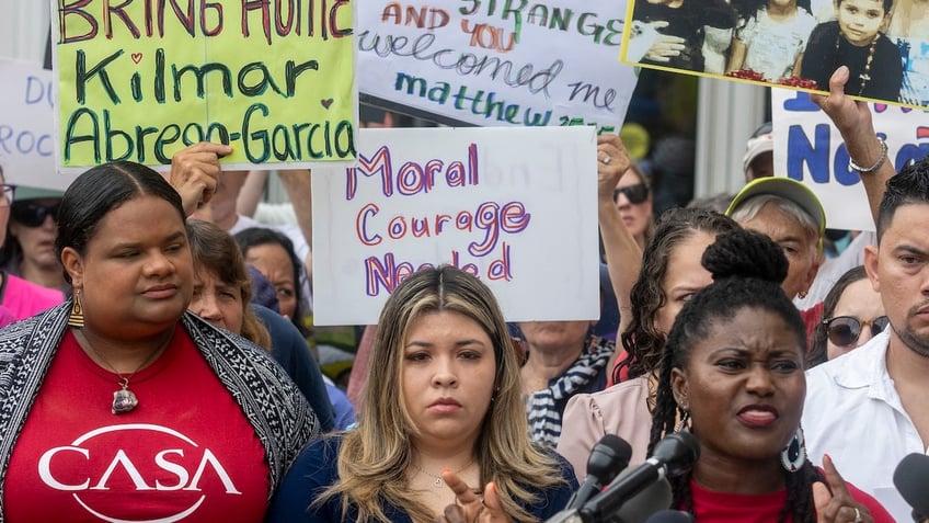 Wife of Kilmar Abrego Garcia joins rally outside Maryland courthouse demanding his return.
