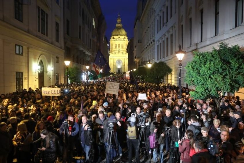 A university protest in Hungary, which had the lowest level of academic freedom in Europe,