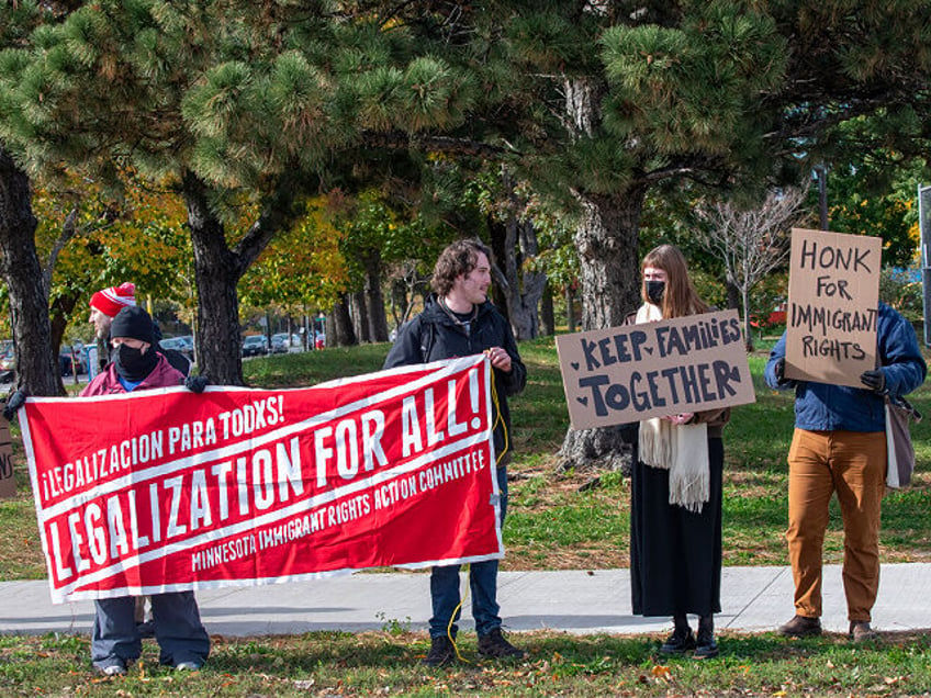 Minneapolis, Minnesota, Rally by the Minnesota Immigrant Rights Action Committee, Climate Justice Committee and Indigenous Protector Movement to tell Biden not to extend Trump's border wall and stop the attack on immigrants, native people and the environment. (Photo by: Michael Siluk/UCG/Universal Images Group via Getty Images)