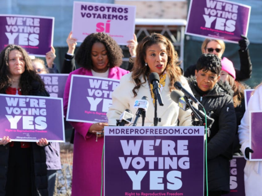 Maryland first lady Dawn Moore speaks in support of a constitutional amendment to enshrine the right to abortion in the Maryland Constitution during a news conference on Monday, Jan. 22, 2024 in Annapolis, Md., on the 51st anniversary of the Roe v. Wade decision. Members of the Freedom in Reproduction …