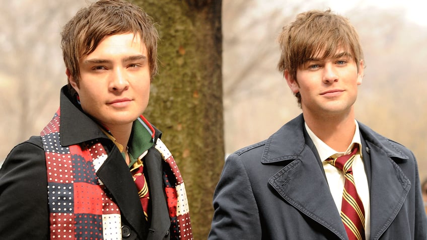 Ed Westwick and Chase Crawford on the set of "Gossip Girl"
