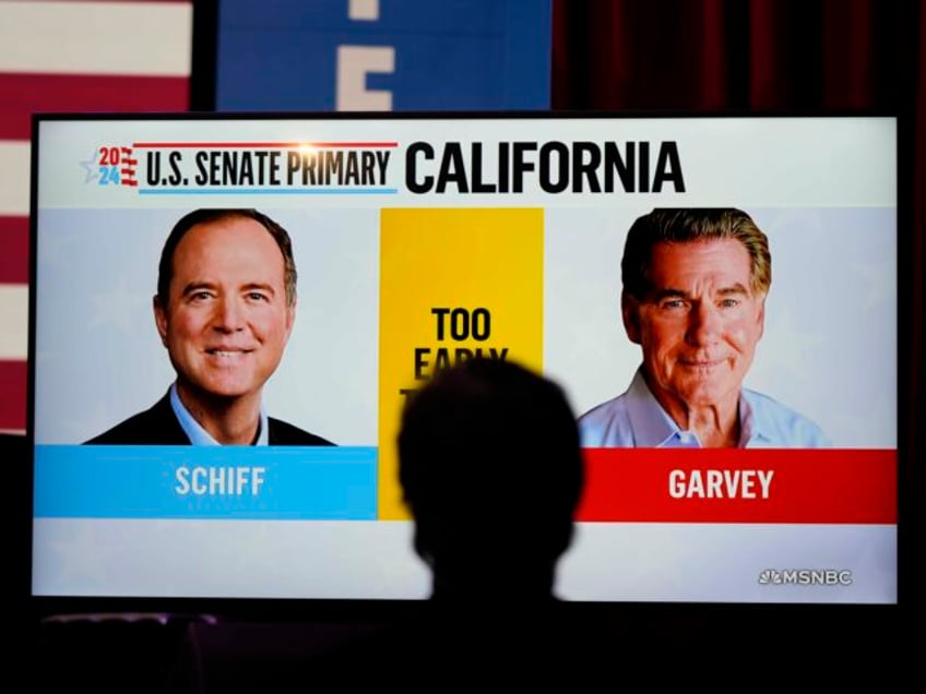 Photos of U.S. Rep. Adam Schiff, D-Calif., at left, a U.S Senate candidate, and his Republ