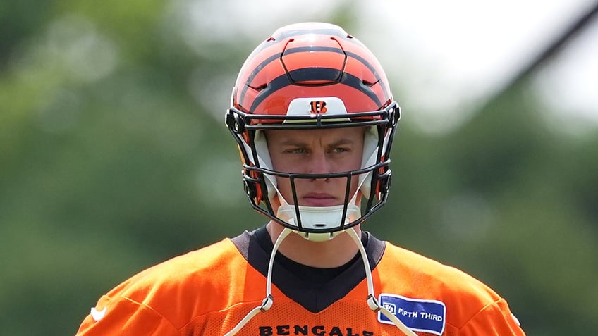 Joe Burrow looks on field