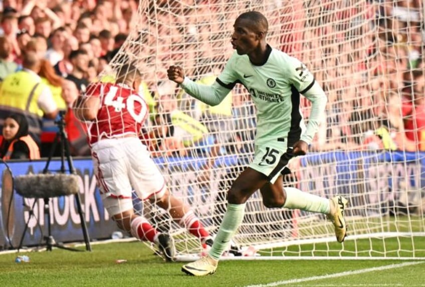 Nicolas Jackson celebrates scoring the winning goal for Chelsea at Nottingham Forest.