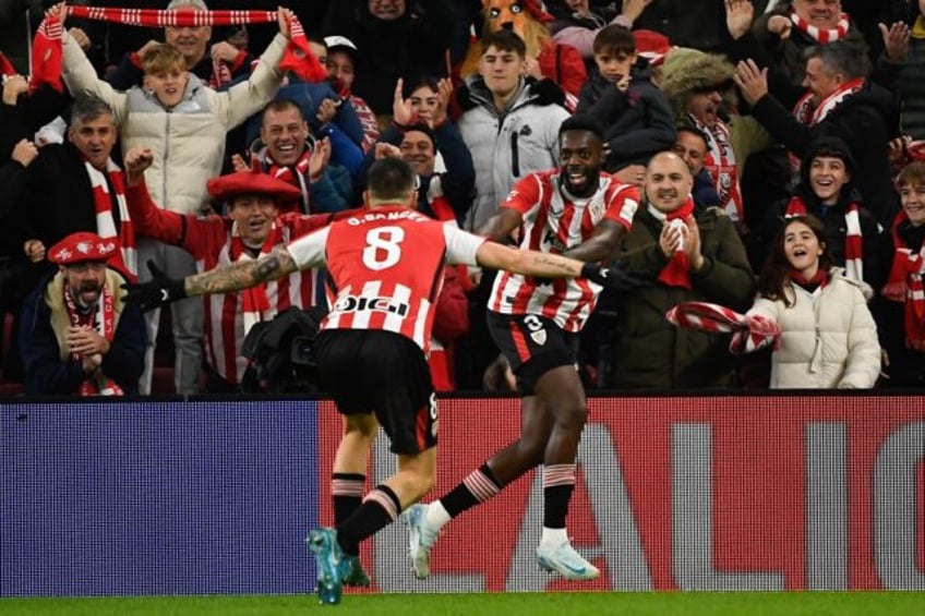 Ghana international Inaki Williams (R) celebrates scoring for Athletic Bilbao against Vill