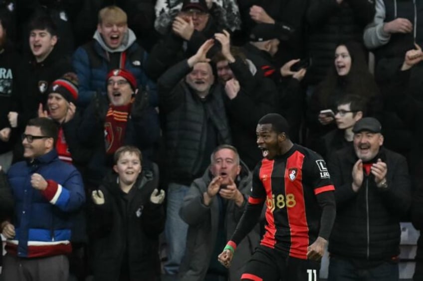 Bournemouth forward Dango Ouattara celebrates scoring the first of his three goals in a 5-