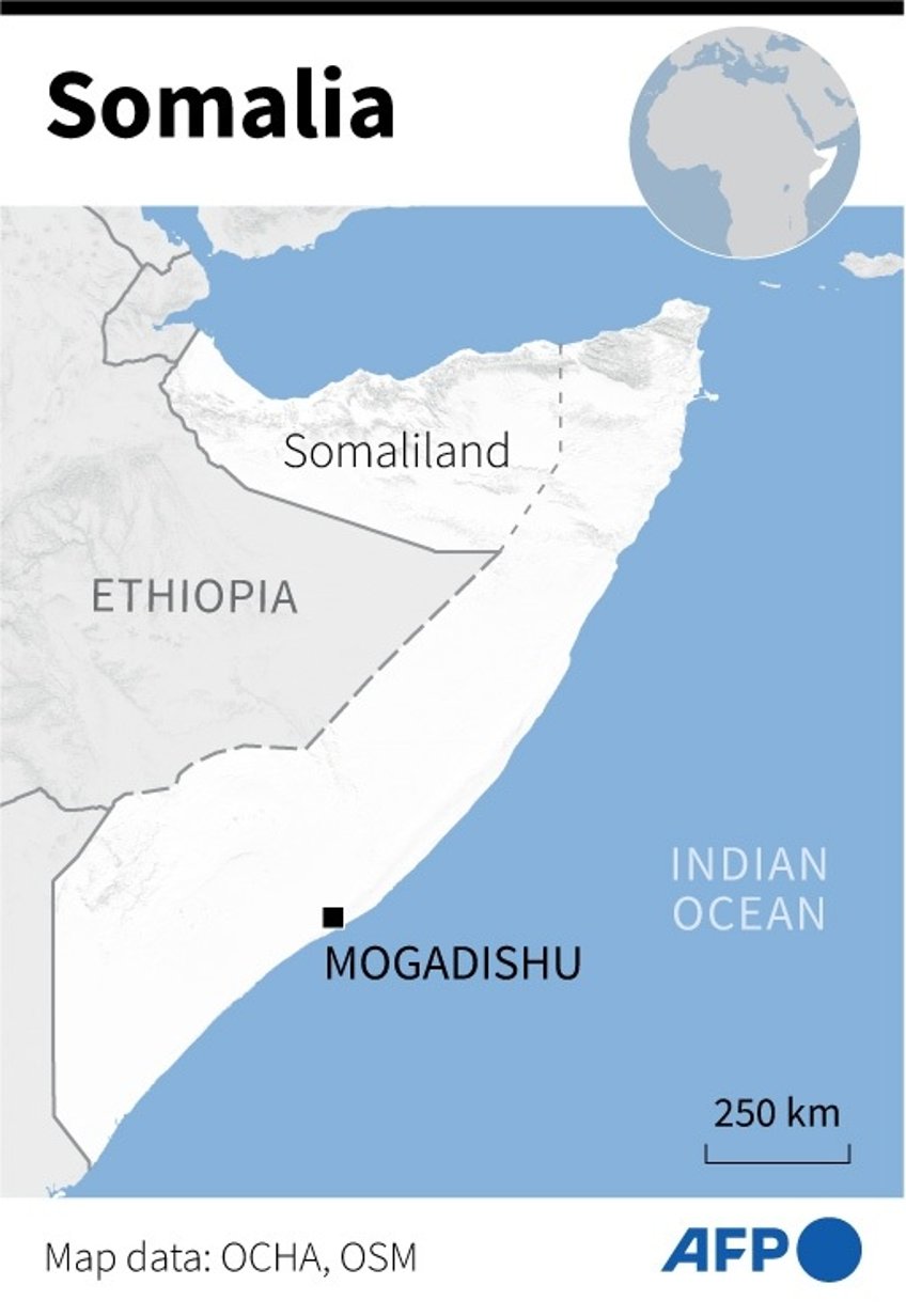 Map showing Somalia, neighbour Ethiopia and the breakaway area of Somaliland